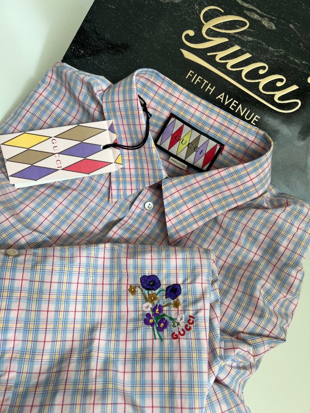 Gucci Men's Shirt size 42 Large 16 1/2 Cotton 50% Polyester 50% Special Logo New